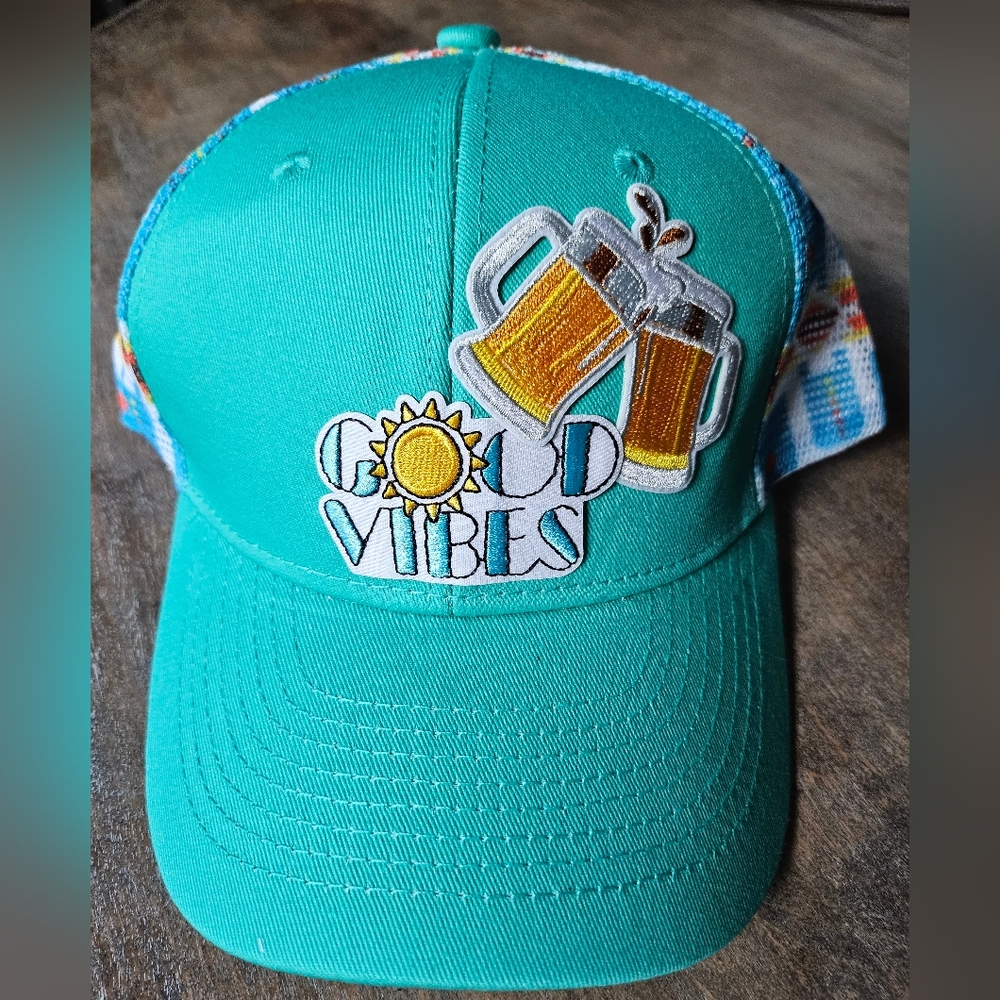 NWT Blue Good Vibes Trucker Hat - Turquoise